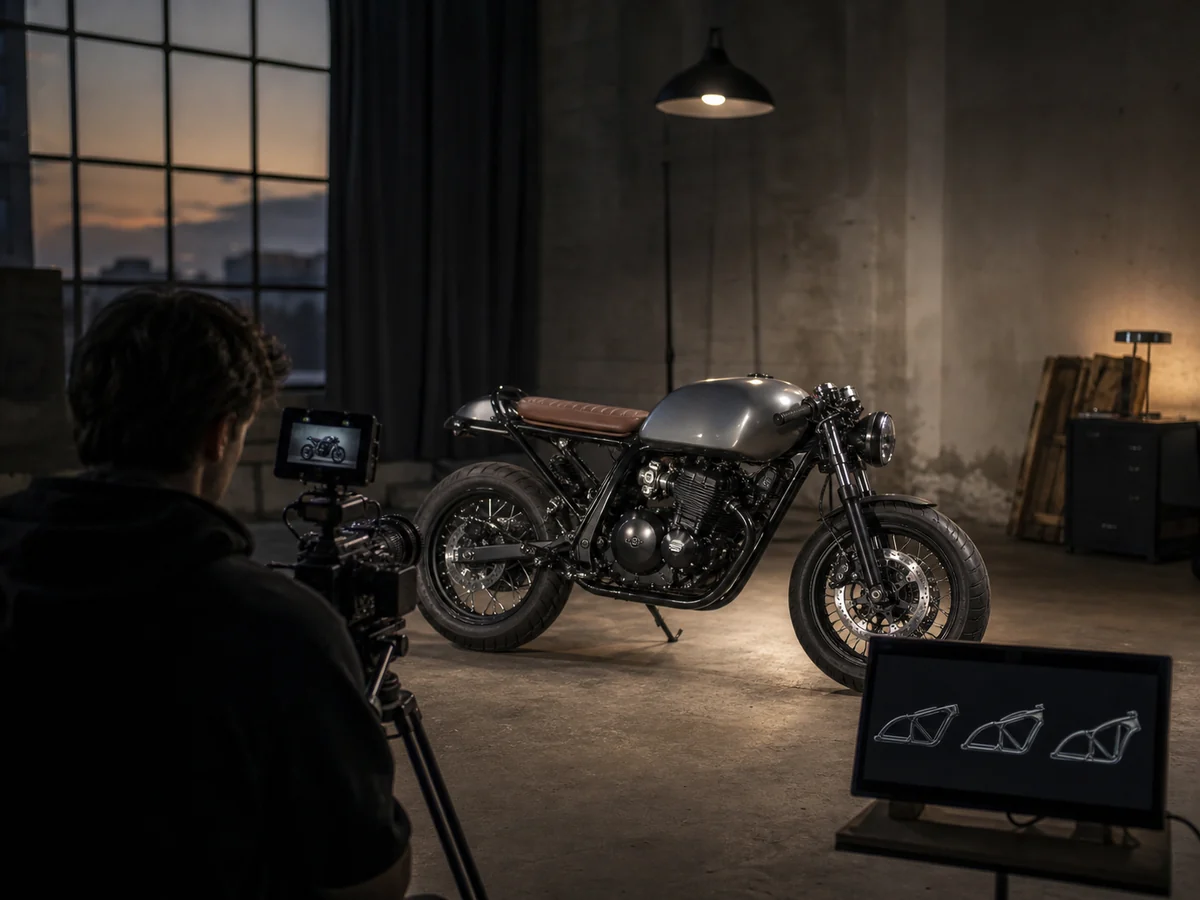 An enthusiast sharing a modified motorcycle render on a phone