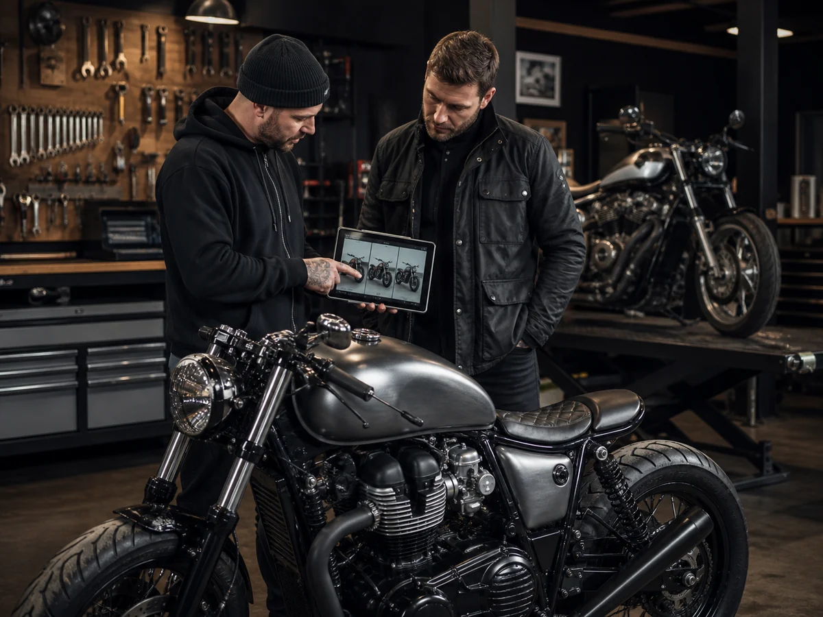 A builder showing a customer a paint preview on a tablet